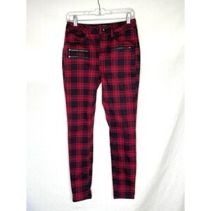 Hot Topic Plaid Jeans Womens 5 Red Stretch Super Skinny Punk Goth Rock